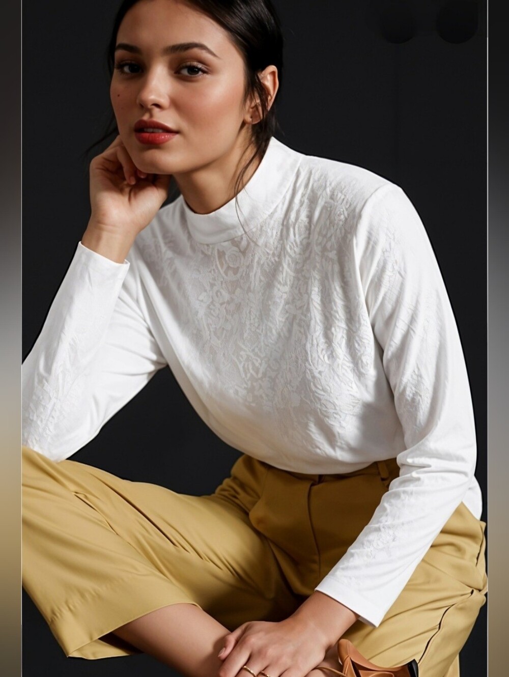 NWT Maurices Lace Mock Neck Long-Sleeve Top-Off White